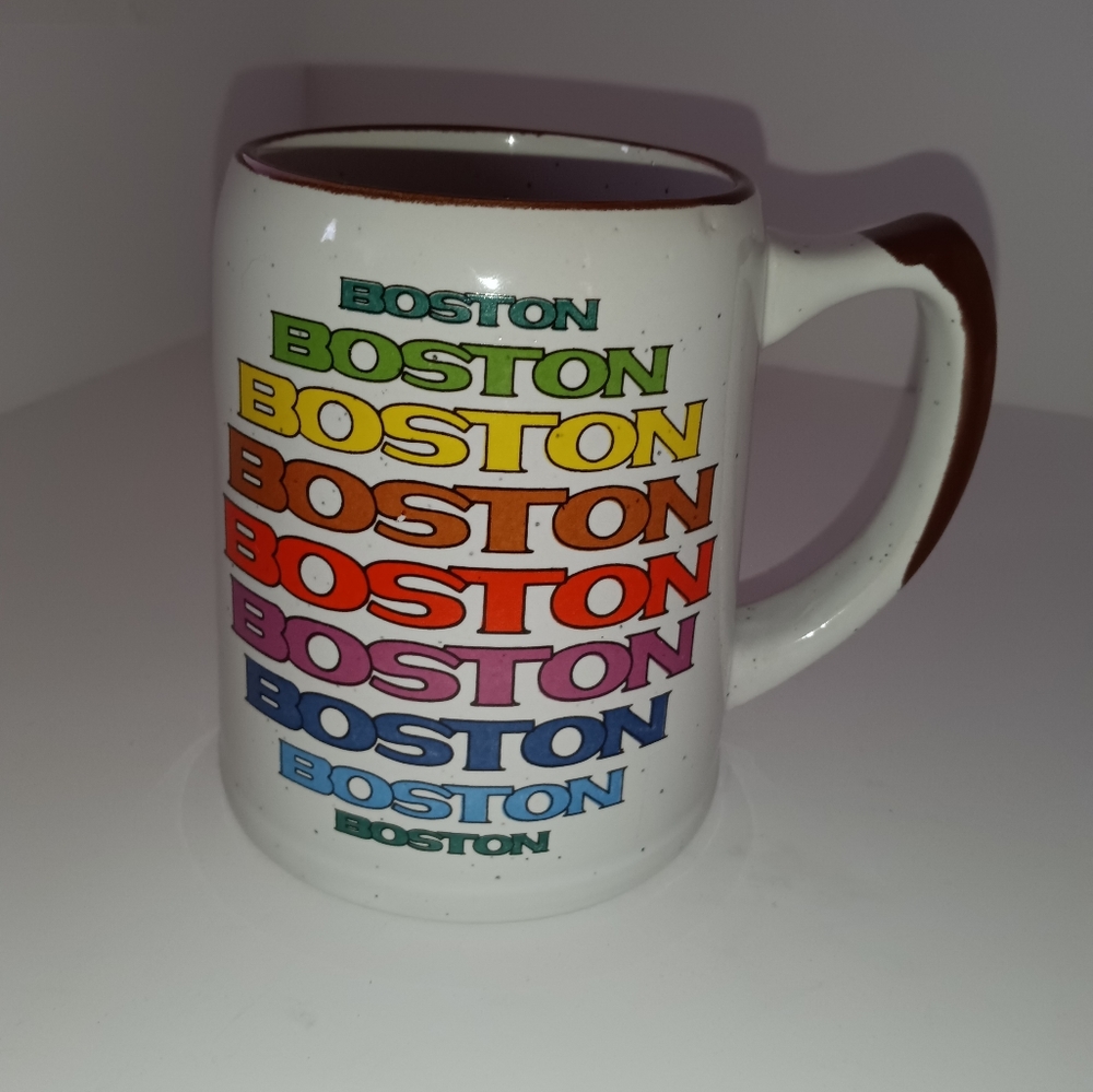 VTG Boston Mass. Rainbow Spellout Souvenir Coffee Mug - Coffee Tea Drinking Mug